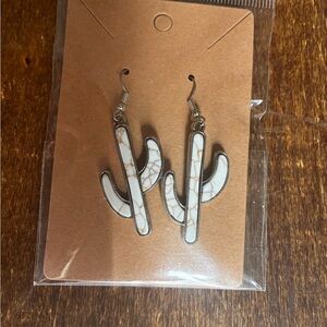 Unbranded White Marble Cactus Dangle Earrings